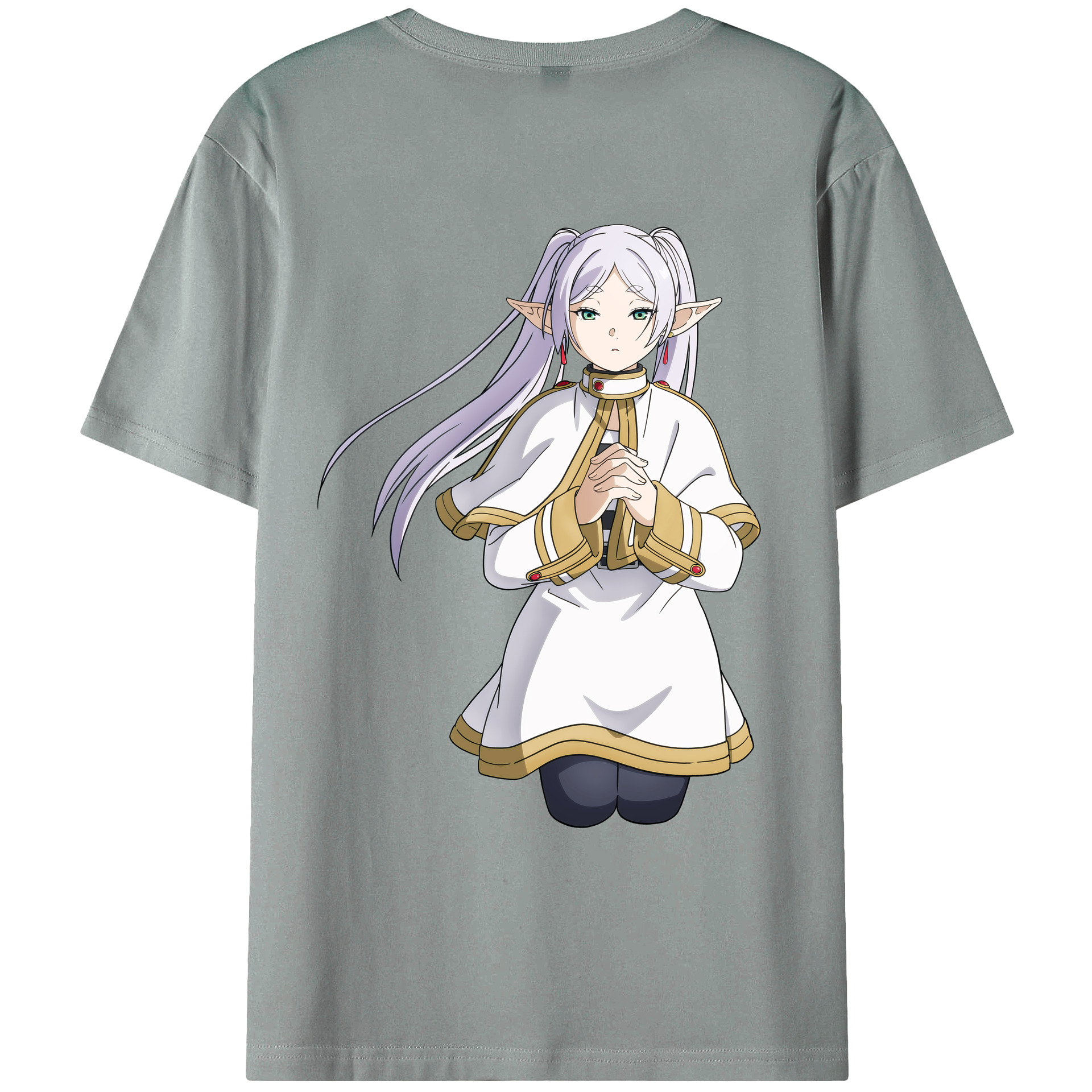 （画像用） 葬送のフリーレン Frieren 綿100％ メンズ半袖Tシャツ（バックプリント） 通気性